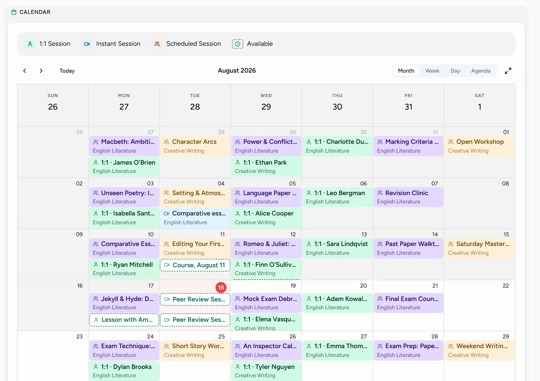 The same calendar in month view