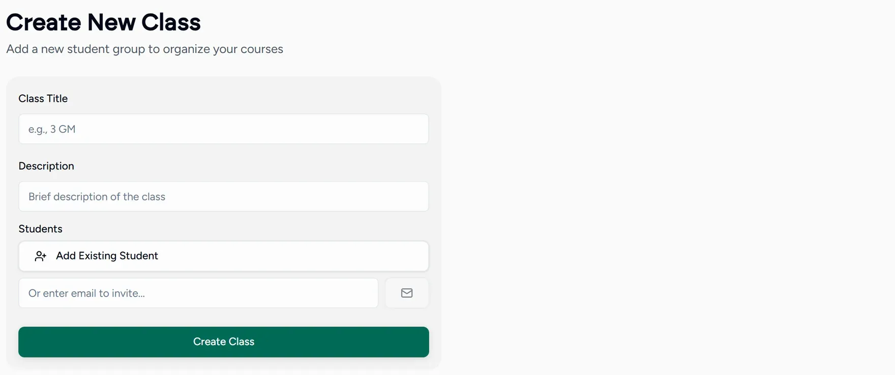 The new class form, with a title and description