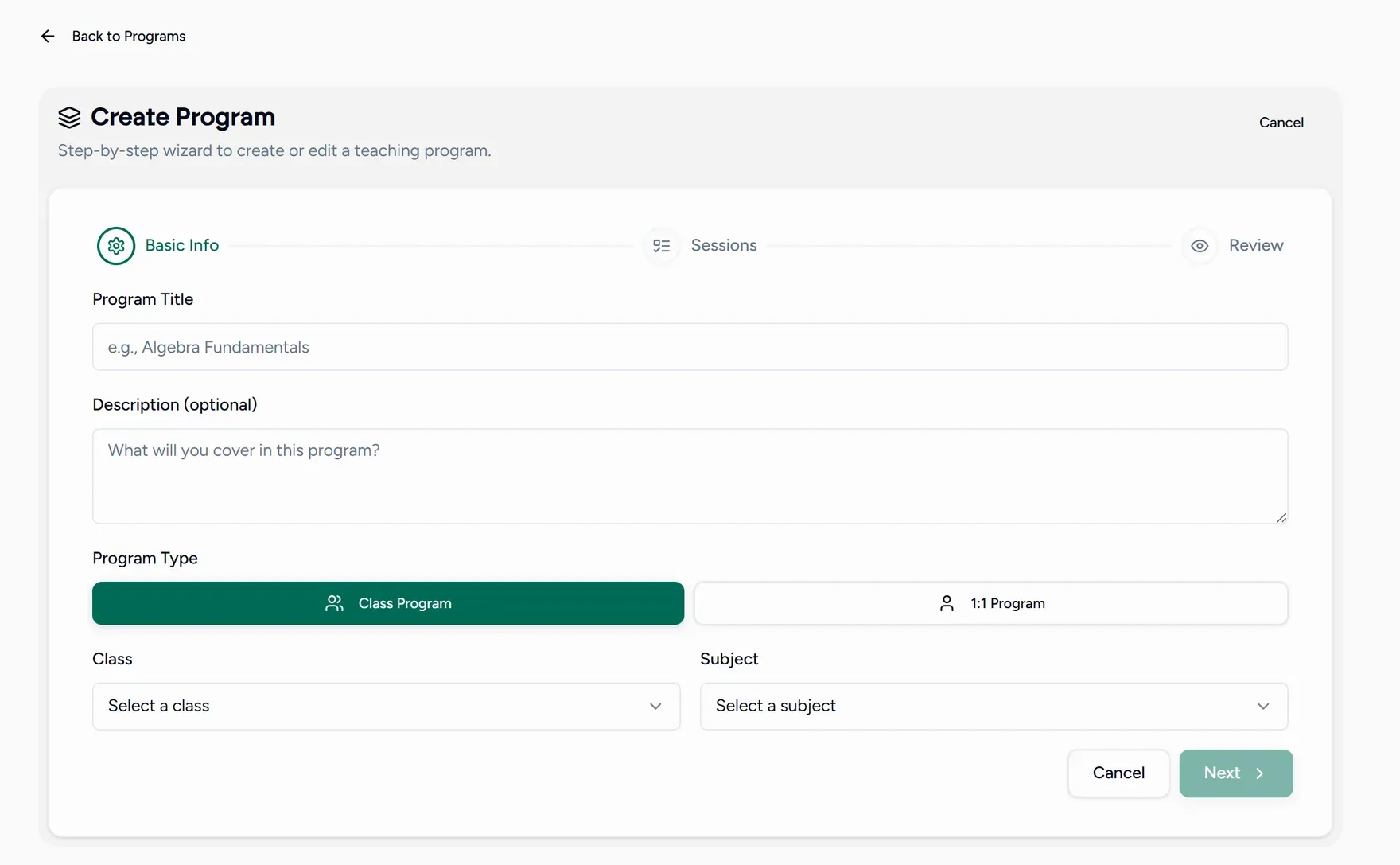 The new program wizard